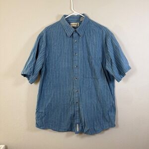 FIELDMASTER Mens Blue Pinstripe Short Sleeve Button Up Shirt Size L Casual
